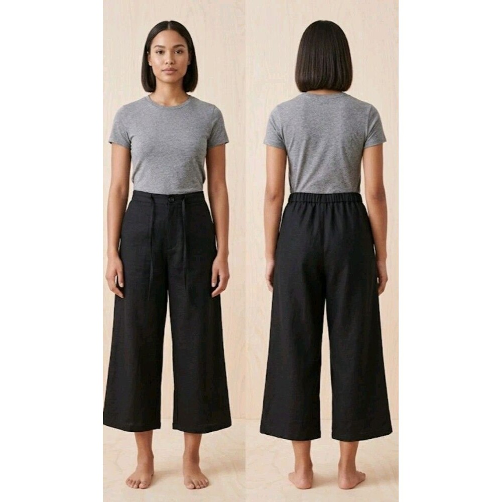 Joe Marlin Women's Pants L Stretch Waist Pockets Rayon Flare Legs Black